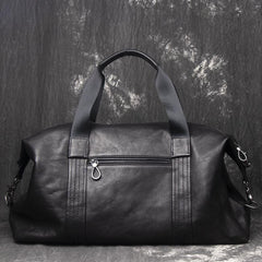 Casual Black Leather Men's Overnight Bag Large Travel Bag Luggage Weekender Bag For Men