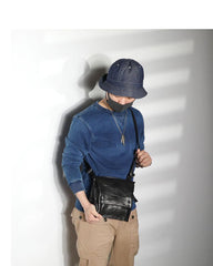 Casual Black Leather Mens Vertical Side Bag Messenger Bag Cool Brown Postman Bag Courier Bag for Men - imessengerbags