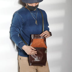 Casual Black Leather Mens Vertical Side Bag Messenger Bag Cool Brown Postman Bag Courier Bag for Men - imessengerbags