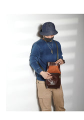 Casual Black Leather Mens Vertical Side Bag Messenger Bag Cool Brown Postman Bag Courier Bag for Men - imessengerbags