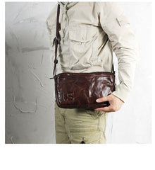Casual Black Leather Mens Cool Side Bag Messenger Bag Coffee Postman Courier Bag for Men - imessengerbags