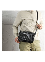 Casual Black Leather Mens Cool Side Bag Messenger Bag Coffee Postman Courier Bag for Men - imessengerbags