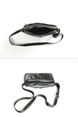 Casual Black Leather Mens Cool Side Bag Messenger Bag Coffee Postman Courier Bag for Men - imessengerbags