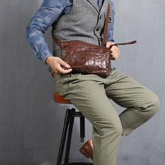 Casual Green Leather Mens Small Side Bag Messenger Bag Brown Post Bag Courier Bags for Men - imessengerbags