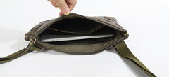 Casual Green Leather Mens Small Side Bag Messenger Bag Brown Post Bag Courier Bags for Men - imessengerbags