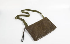 Casual Green Leather Mens Small Side Bag Messenger Bag Brown Post Bag Courier Bags for Men - imessengerbags