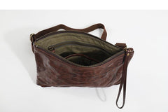 Casual Green Leather Mens Small Side Bag Messenger Bag Brown Post Bag Courier Bags for Men - imessengerbags