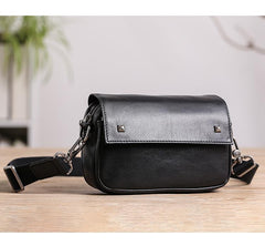 Casual Black Small Leather MENS Side Bag Black Small Messenger Bag Leather Courier Bag For Men