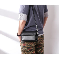 Casual Black Small Leather MENS Side Bag Black Small Messenger Bag Leather Courier Bag For Men