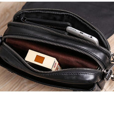 Casual Black Small Leather MENS Side Bag Black Small Messenger Bag Leather Courier Bag For Men