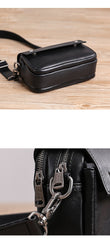 Casual Black Small Leather MENS Side Bag Black Small Messenger Bag Leather Courier Bag For Men