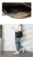 Casual Black Leather Mens Cool Side Bags Messenger Bag Brown Postman Courier Bags for Men - imessengerbags