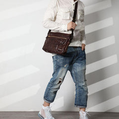 Casual Black Leather Mens Cool Side Bags Messenger Bag Brown Postman Courier Bags for Men - imessengerbags