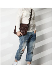 Casual Black Leather Mens Cool Side Bags Messenger Bag Brown Postman Courier Bags for Men - imessengerbags