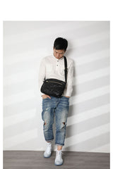 Casual Black Leather Mens Cool Side Bags Messenger Bag Brown Postman Courier Bags for Men - imessengerbags