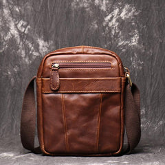 Brown LEATHER MENS Small SHOULDER BAG Vertical SIDE BAG Casual COURIER BAG Ipad MESSENGER BAG FOR MEN