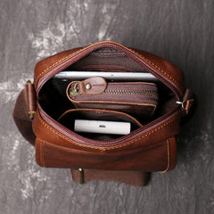 Brown LEATHER MENS Small SHOULDER BAG Vertical SIDE BAG Casual COURIER BAG Ipad MESSENGER BAG FOR MEN