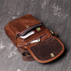 Brown LEATHER MENS Small SHOULDER BAG Vertical SIDE BAG Casual COURIER BAG Ipad MESSENGER BAG FOR MEN