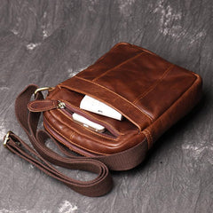 Brown LEATHER MENS Small SHOULDER BAG Vertical SIDE BAG Casual COURIER BAG Ipad MESSENGER BAG FOR MEN