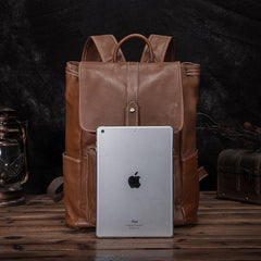 Top Brown Leather Men's Satchel Backpack Computer Backpack 14 inches School Backpack For Men - imessengerbags