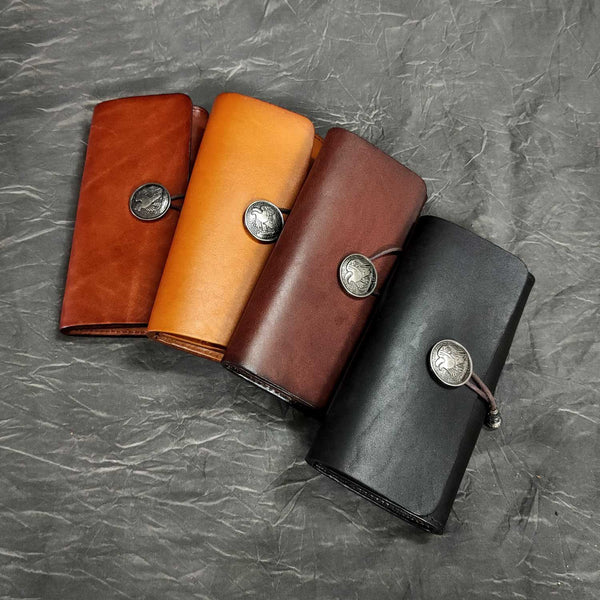 Vintage Brown Leather Men's Bifold Long Wallet Black Flip Long Wallet Clutch For Men