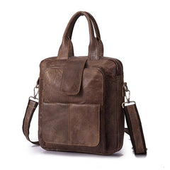 Brown Leather Mens Vertical Briefcase Work Bag Handbag Vertical 10 inches Shoulder Bags Business Bags For Men