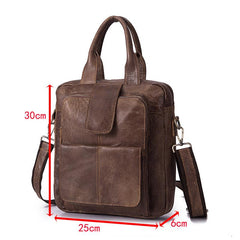 Brown Leather Mens Vertical Briefcase Work Bag Handbag Vertical 10 inches Shoulder Bags Business Bags For Men