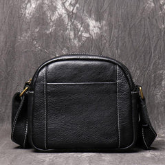 Men's Black Leather Small Messenger Bag Small Side Bag Black Courier Bag For Men