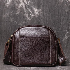 Men's Black Leather Small Messenger Bag Small Side Bag Black Courier Bag For Men