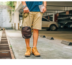 Casual Coffee Leather Men Vertical Side Bag Green Small Messenger Bag Black Courier Bag For Men - imessengerbags