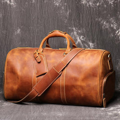 Casual Leather Men 16 inches Large Overnight Bags Travel Bags Brown Weekender Bags For Men