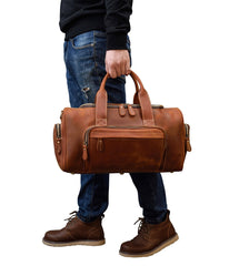 Casual Brown Leather Men Overnight Bags Handbag Travel Bags Weekender Bags For Men