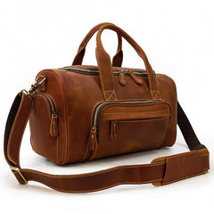 Casual Brown Leather Men Overnight Bags Handbag Travel Bags Weekender Bags For Men