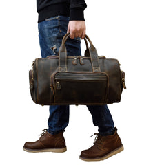 Casual Brown Leather Men Overnight Bags Handbag Travel Bags Weekender Bags For Men