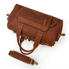 Casual Brown Leather Men Overnight Bags Handbag Travel Bags Weekender Bags For Men