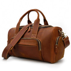 Casual Brown Leather Men Overnight Bags Handbag Travel Bags Weekender Bags For Men