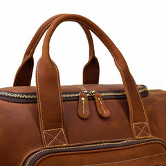 Casual Brown Leather Men Overnight Bags Handbag Travel Bags Weekender Bags For Men