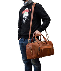 Casual Brown Leather Men Overnight Bags Handbag Travel Bags Weekender Bags For Men