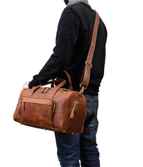 Casual Brown Leather Men Overnight Bags Handbag Travel Bags Weekender Bags For Men