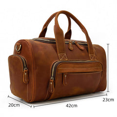 Casual Brown Leather Men Overnight Bags Handbag Travel Bags Weekender Bags For Men