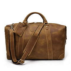 Casual Brown Leather Men Handbag Overnight Bags Travel Bags Weekender Bags For Men