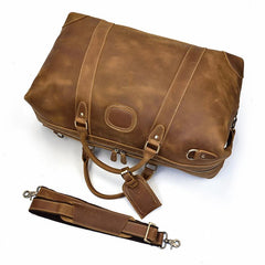 Casual Brown Leather Men Handbag Overnight Bags Travel Bags Weekender Bags For Men