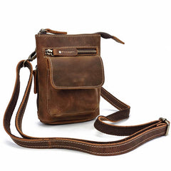 Casual Brown Leather Mini Messenger Bag Men's Belt Pouch Belt Bag Waist Pouch For Men