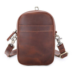 Casual Brown Leather Belt Pouch Mini Messenger Bag Men's Small Side Bag Phone Holster For Men