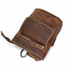 Casual Brown Leather Mini Messenger Bag Men's Belt Pouch Belt Bag Waist Pouch For Men