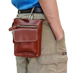 Casual Brown Leather Mini Messenger Bag Men's Belt Pouch Belt Bag Waist Pouch For Men