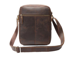 Casual Dark Coffee Leather Messenger Bag Men's 8 inches Side Bag Vertical Phone Bag Courier Bag For Men