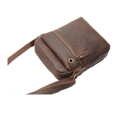 Casual Dark Coffee Leather Messenger Bag Men's 8 inches Side Bag Vertical Phone Bag Courier Bag For Men