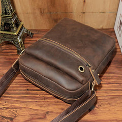 Casual Dark Coffee Leather Messenger Bag Men's 8 inches Side Bag Vertical Phone Bag Courier Bag For Men