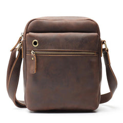 Casual Dark Coffee Leather Messenger Bag Men's 8 inches Side Bag Vertical Phone Bag Courier Bag For Men